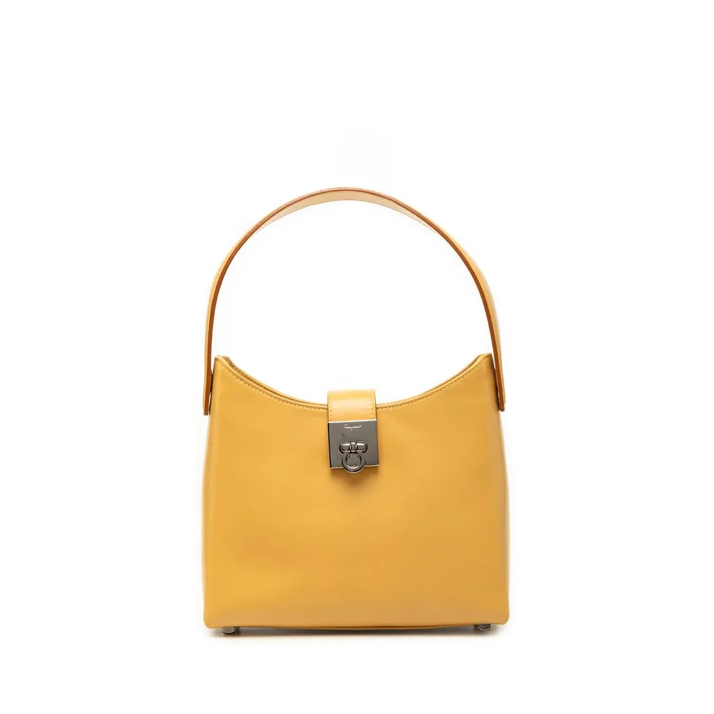 Ferragamo Leather Gancini Handbag Yellow Leather Very good - Front View