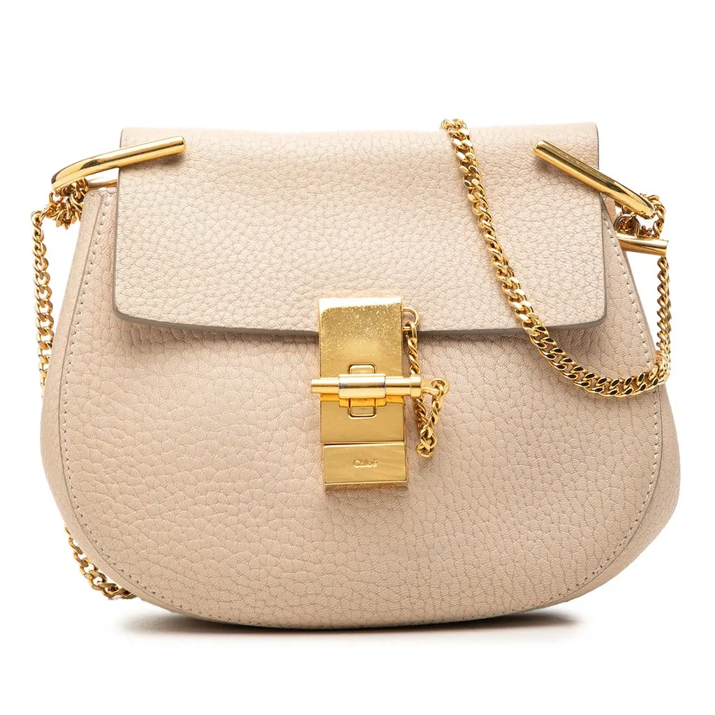 Chloé Mini Grained Lambskin Drew Crossbody Beige Leather Very good - Front View
