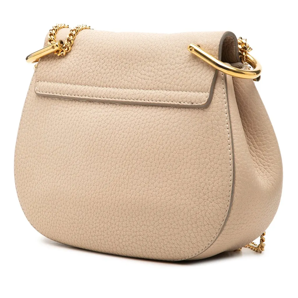 Chloé Mini Grained Lambskin Drew Crossbody Beige Leather Very good - Back View