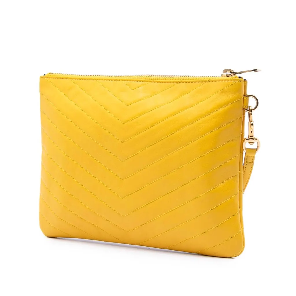 Saint Laurent Chevron Leather Monogram Zip A5 Wristlet Pouch Yellow Leather Very good - Back View