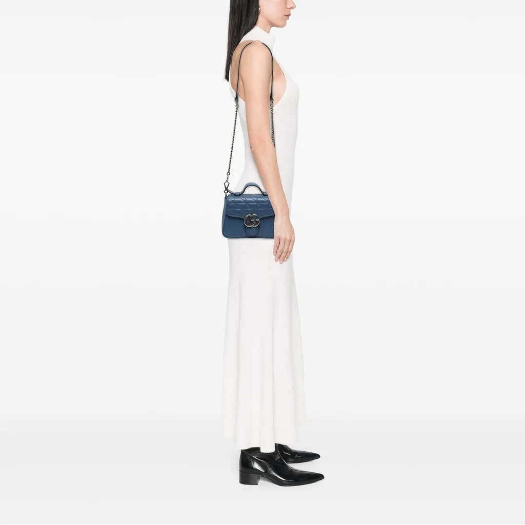 Gucci Mini GG Marmont Matelasse Calfskin Aria Top Handle Bag Blue Leather Very good - Box View