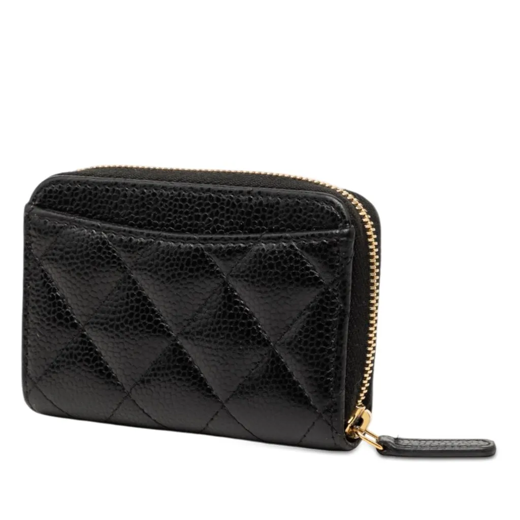 Chanel CC Quilted Caviar Zip Coin Purse Black Leather Very good - Back View