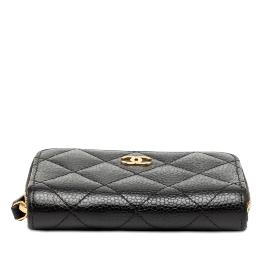 Chanel CC Quilted Caviar Zip Coin Purse Black Leather Very good - Inside View