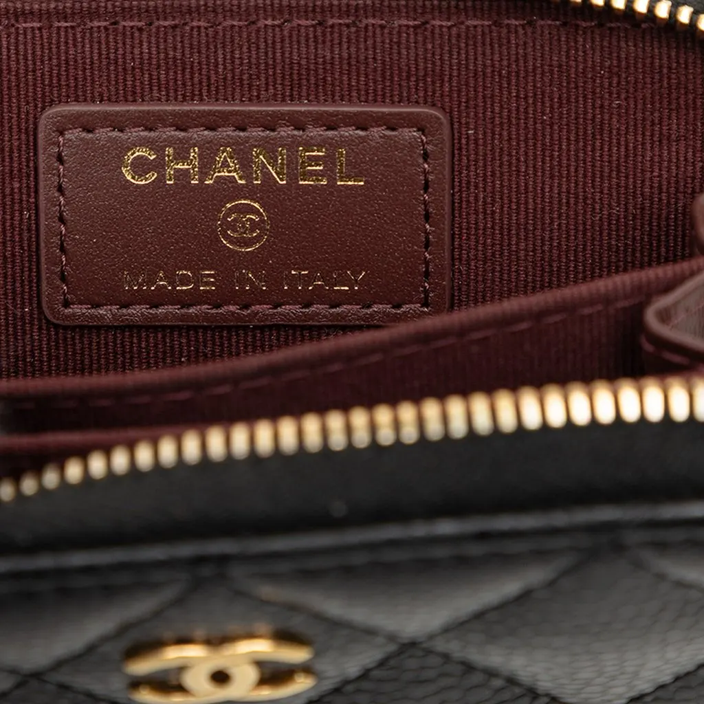 Chanel CC Quilted Caviar Zip Coin Purse Black Leather Very good - Box View