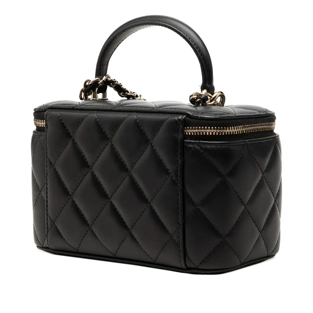 Chanel Small Lambskin Top Handle Vanity Case with Chain Black Leather Very good - Back View