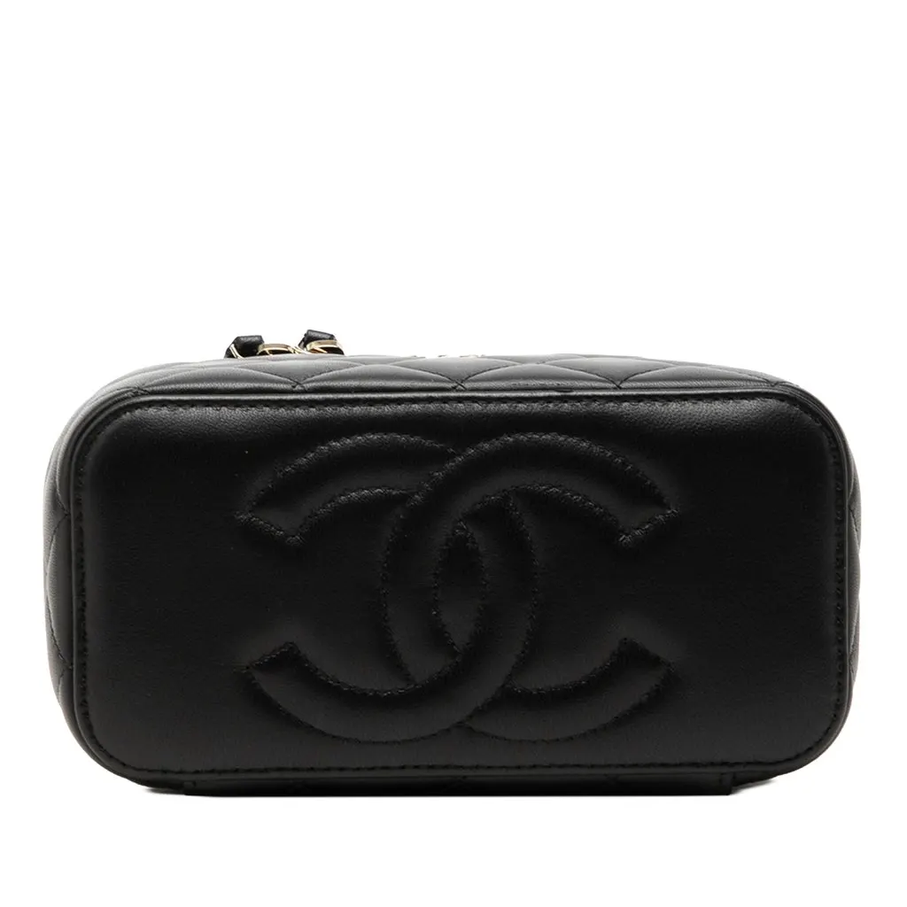 Chanel Small Lambskin Top Handle Vanity Case with Chain Black Leather Very good - Inside View