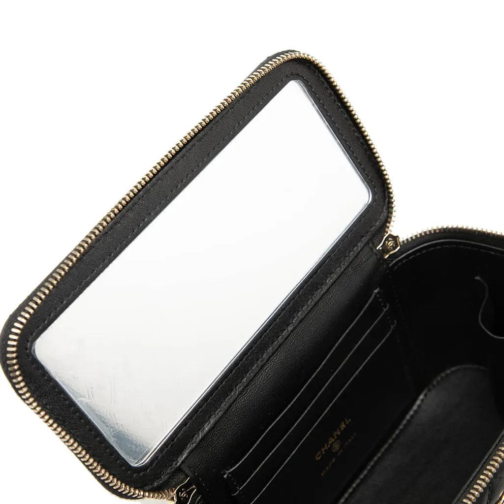 Chanel Small Lambskin Top Handle Vanity Case with Chain Black Leather Very good - Box View