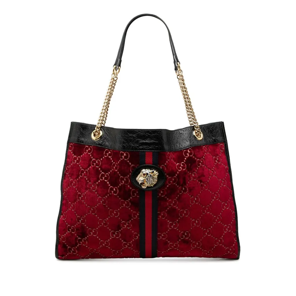 Gucci Large GG Velvet Web Rajah Tote Red Velvet Good - Front View