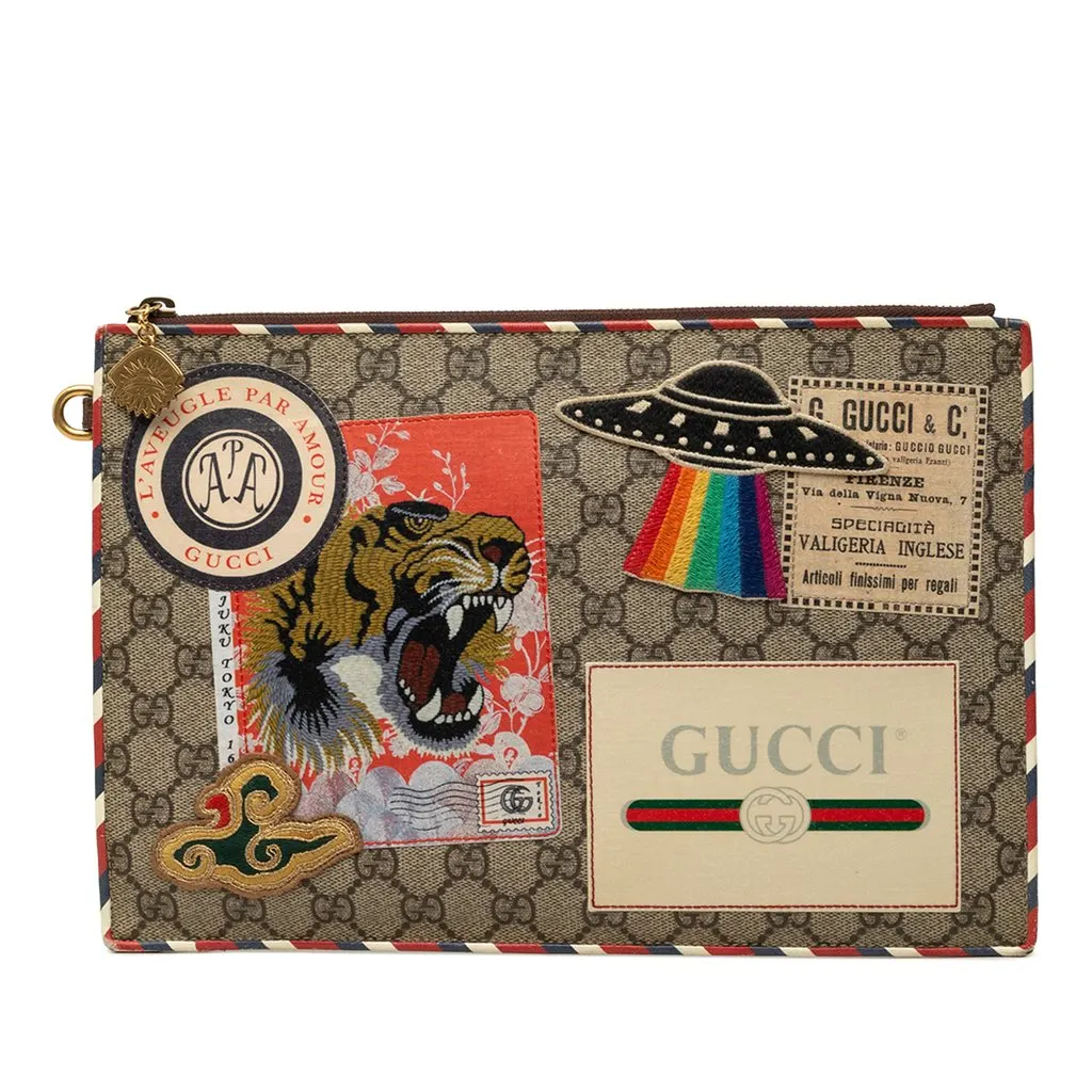 Gucci GG Supreme Courrier Clutch Beige Canvas Very good - Front View