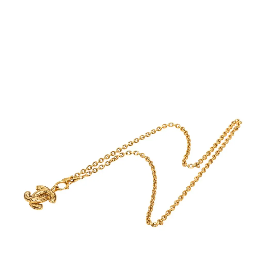 Chanel CC Gold Plated Quilted Pendant Necklace Gold Metal Very good - Front View