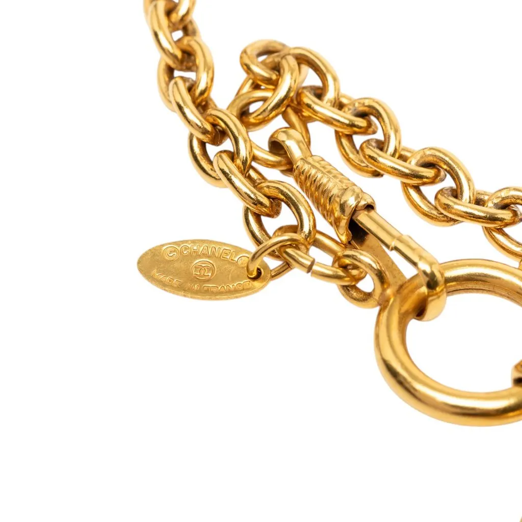 Chanel CC Gold Plated Quilted Pendant Necklace Gold Metal Very good - Box View