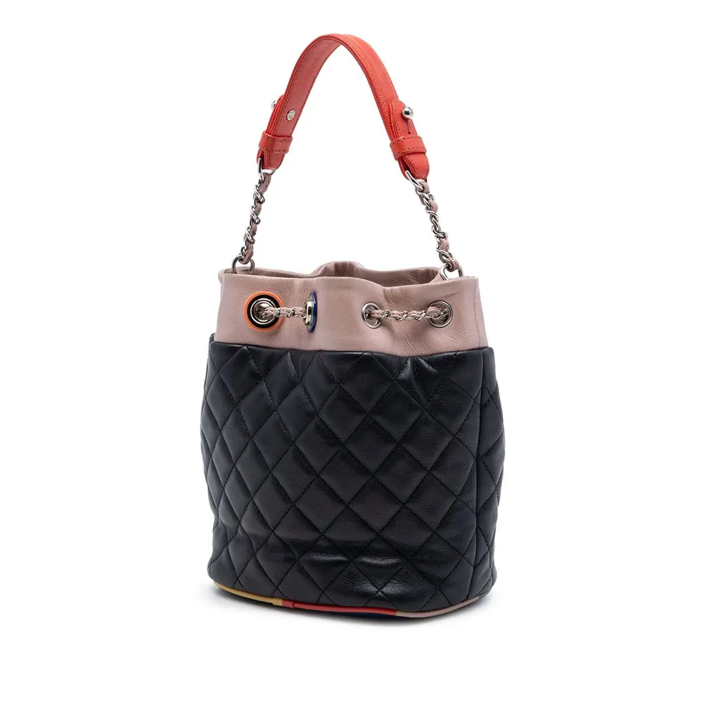 Chanel CC Multicolor Quilted Lambskin Cuba Drawstring Bucket Bag Black Leather Very good - Back View