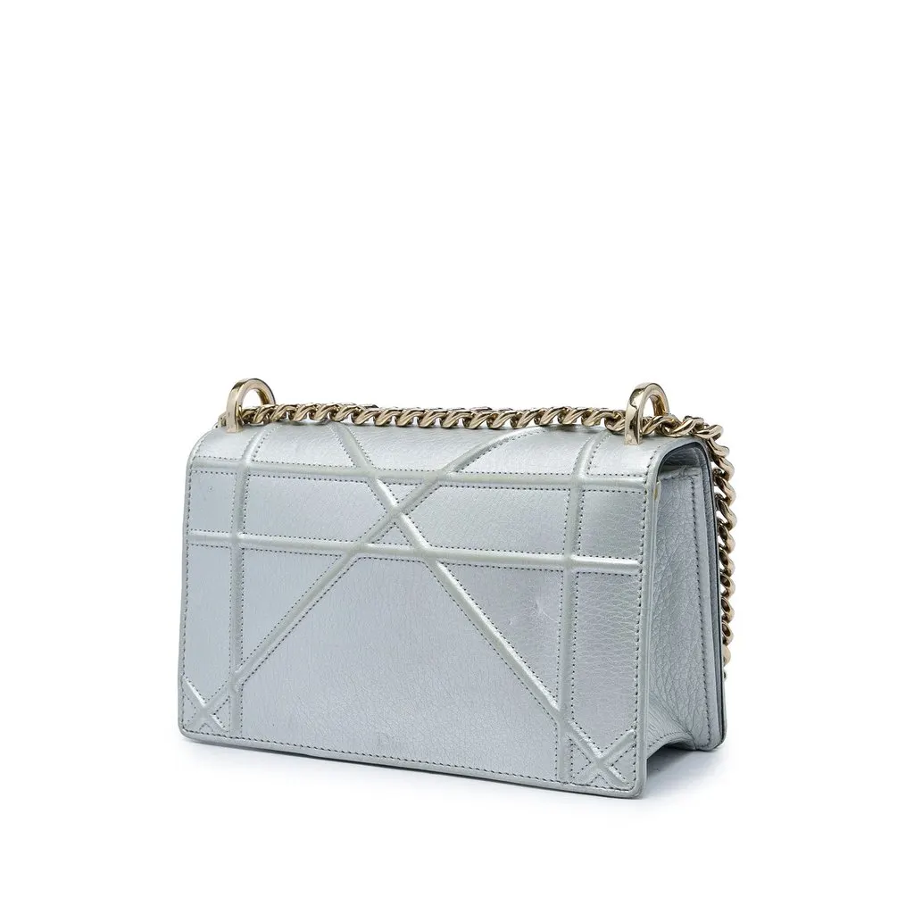 Dior Small Metallic Grained Calfskin Diorama Flap Silver Leather Good - Back View