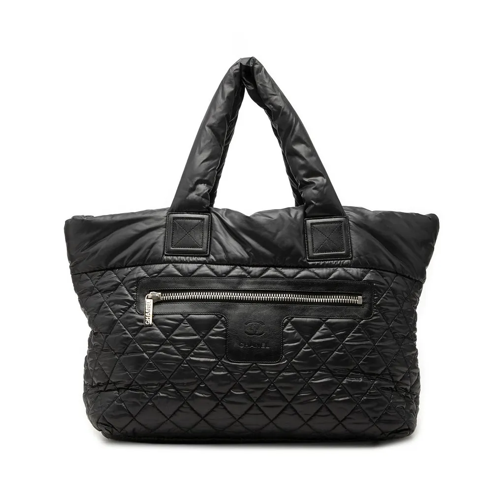 Chanel Large Quilted Nylon Reversible Coco Cocoon Tote Black Good - Front View