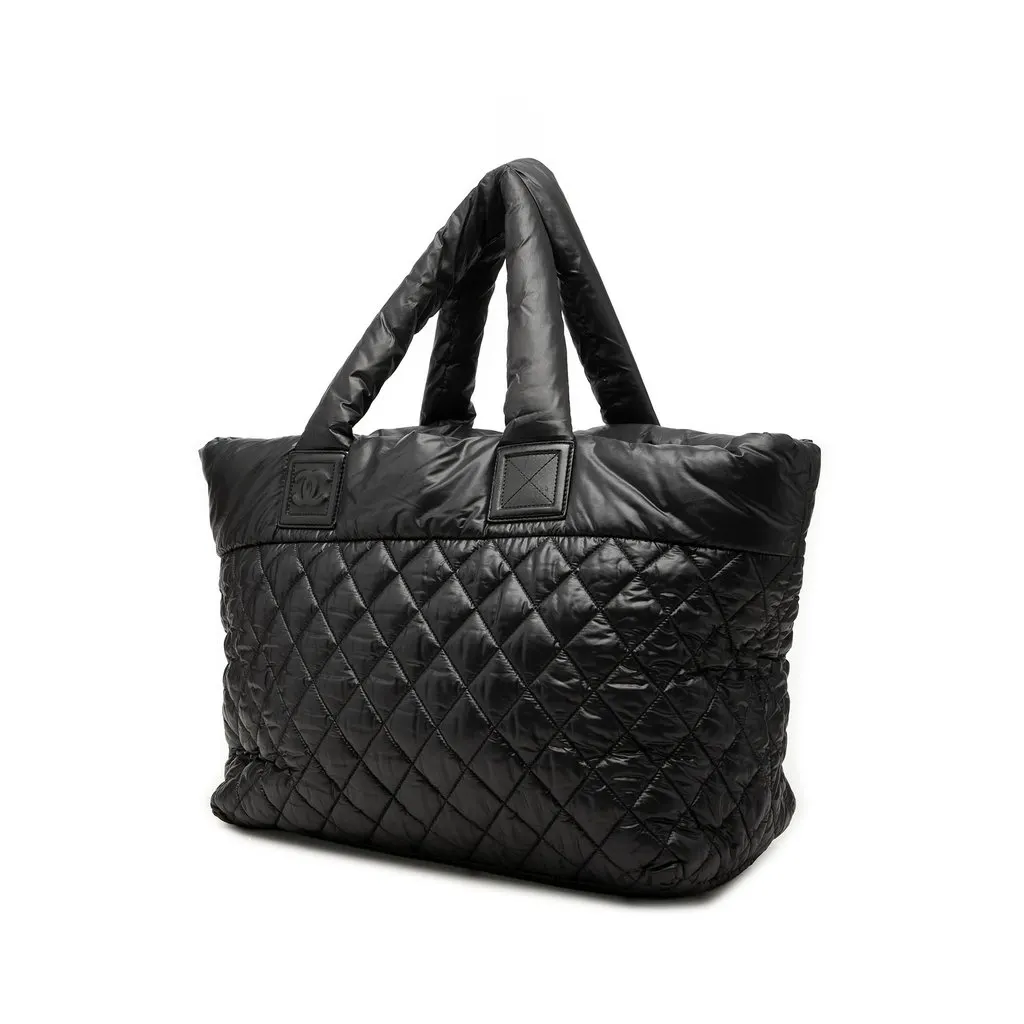 Chanel Large Quilted Nylon Reversible Coco Cocoon Tote Black Good - Back View