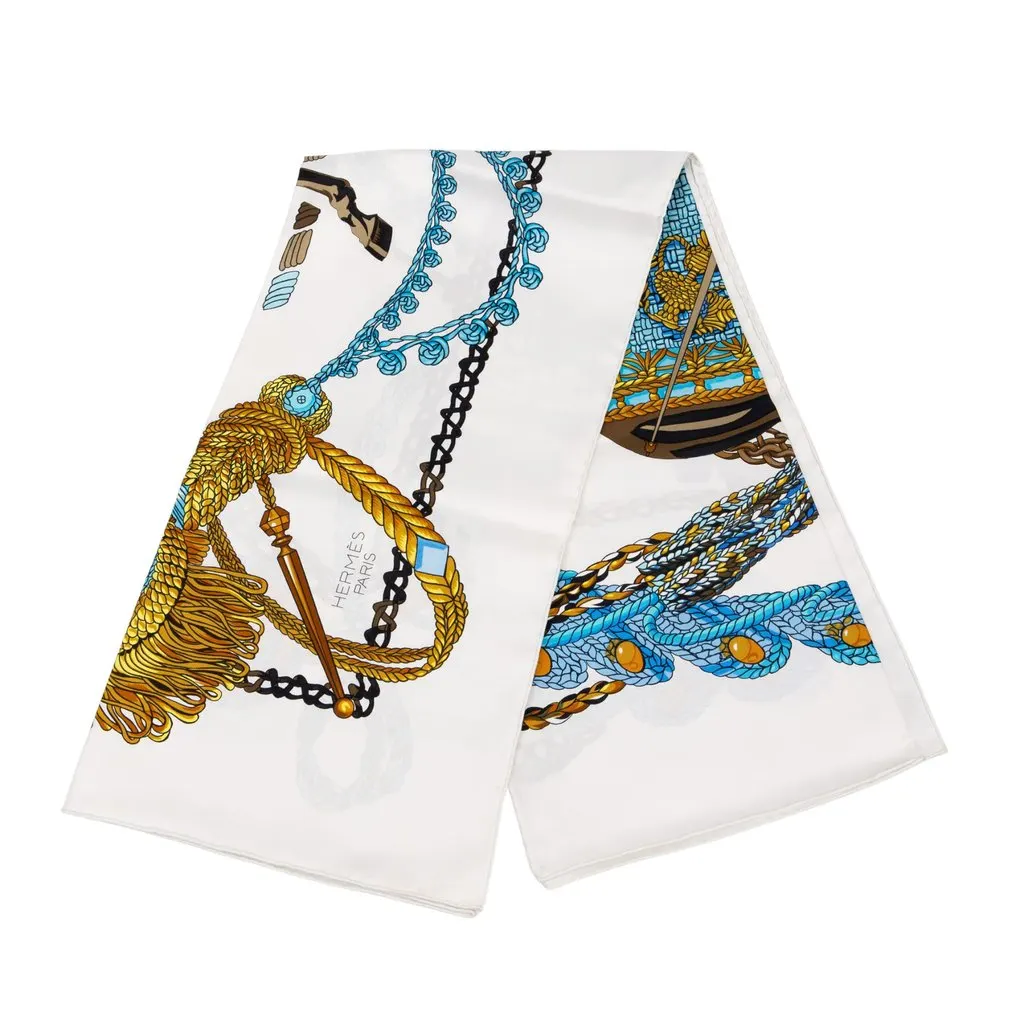 Hermès Le Timbalier Silk Scarf 90 White Silk Good - Front View