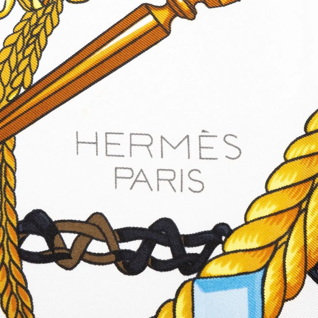 Hermès Le Timbalier Silk Scarf 90 White Silk Good - Inside View
