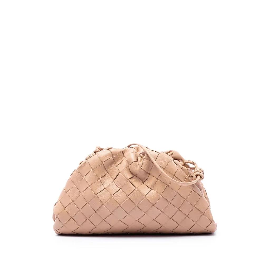 Bottega Veneta Nappa Intrecciato The Mini Pouch Crossbody Brown Leather Very good - Front View