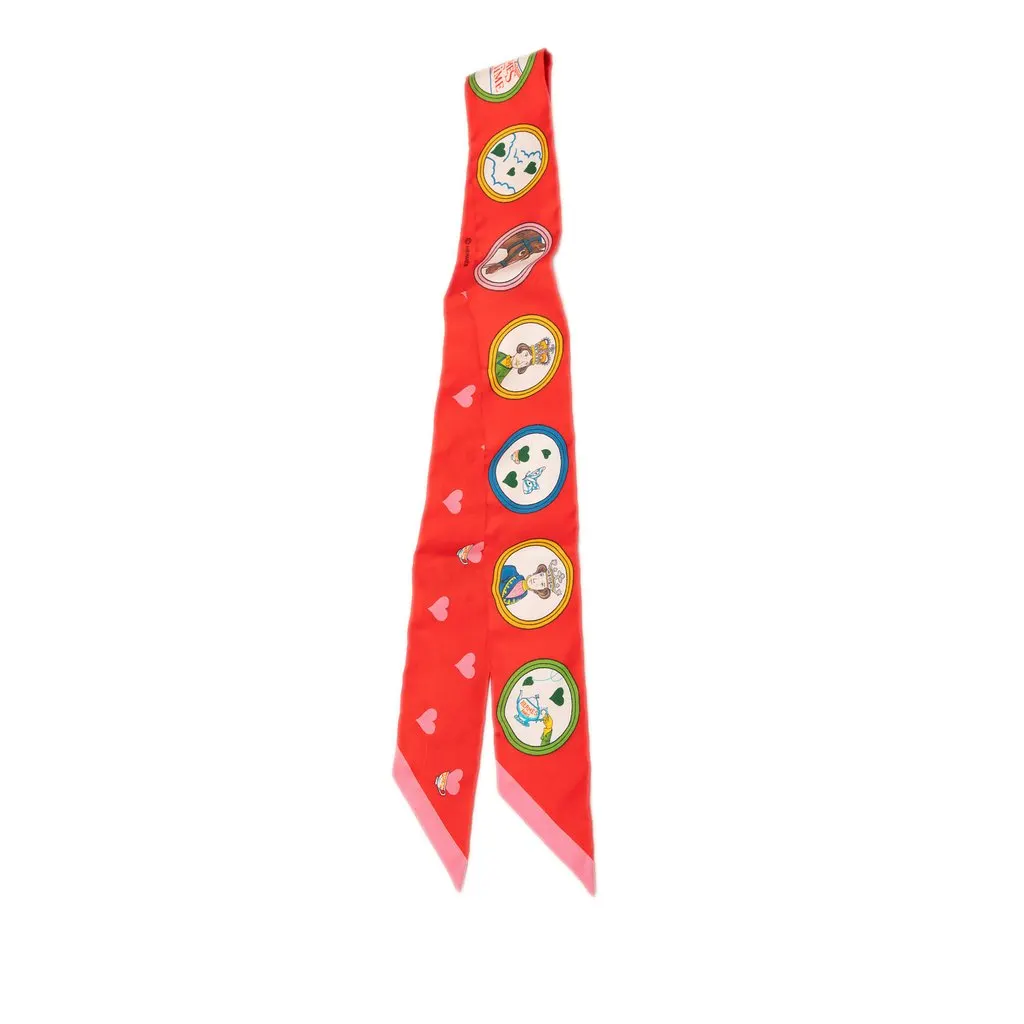 Hermès Tea Time Twilly Silk Scarf Red Silk Good - Front View