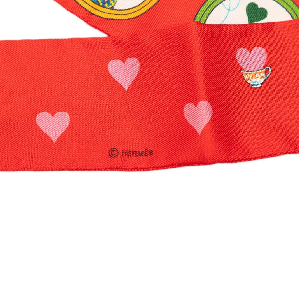 Hermès Tea Time Twilly Silk Scarf Red Silk Good - Model View