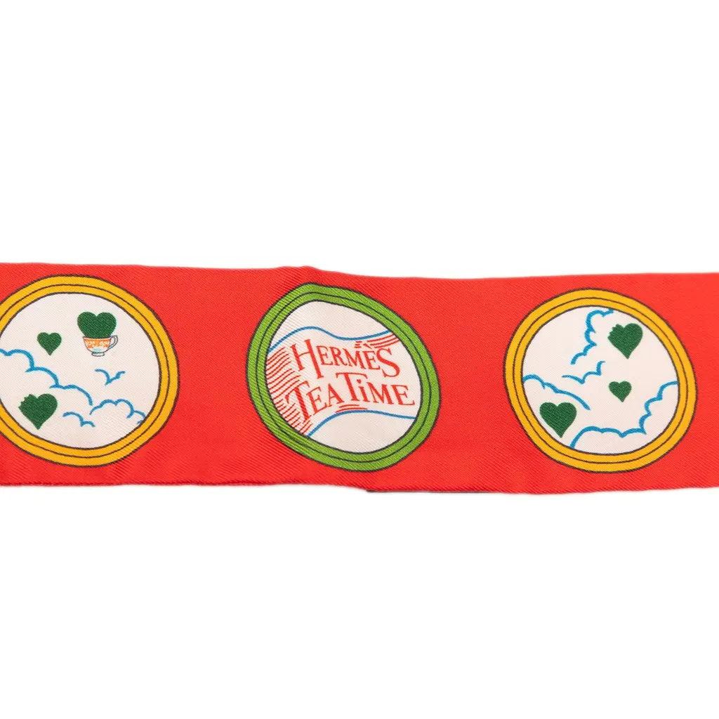 Hermès Tea Time Twilly Silk Scarf Red Silk Good - Box View