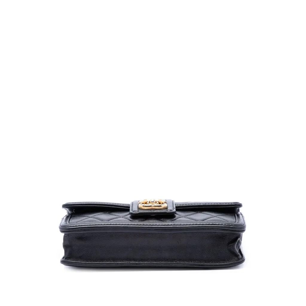 Chanel Small Quilted Lambskin Elegant CC Flap Wallet on Chain Black Leather Very good - Inside View
