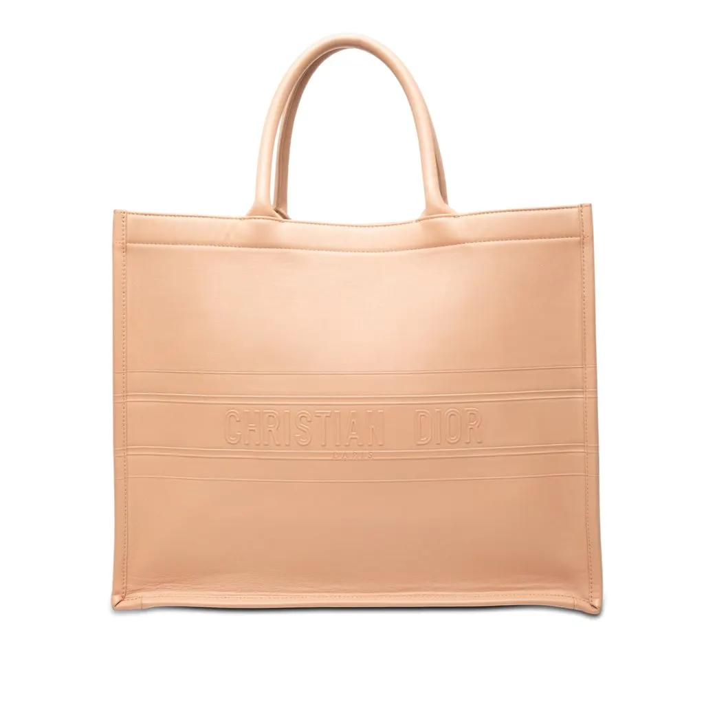 Dior Large Embossed Calfskin Book Tote Brown Leather Very good - Front View