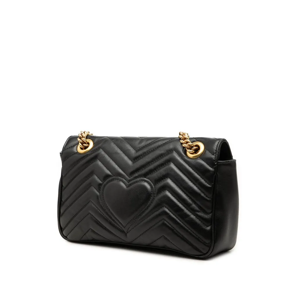 Gucci Medium GG Marmont Matelasse Calfskin Shoulder Bag Black Leather Good - Back View