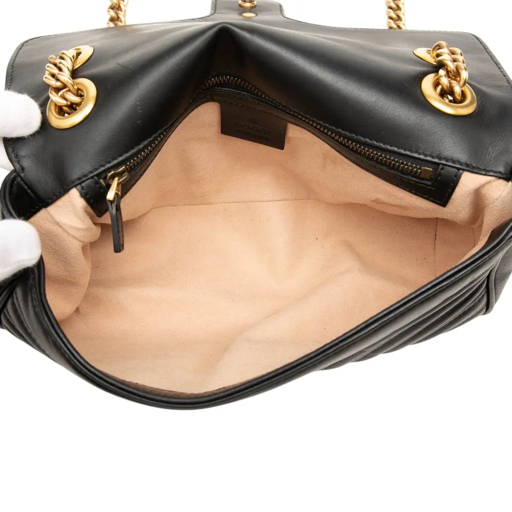Gucci Medium GG Marmont Matelasse Calfskin Shoulder Bag Black Leather Good - Model View