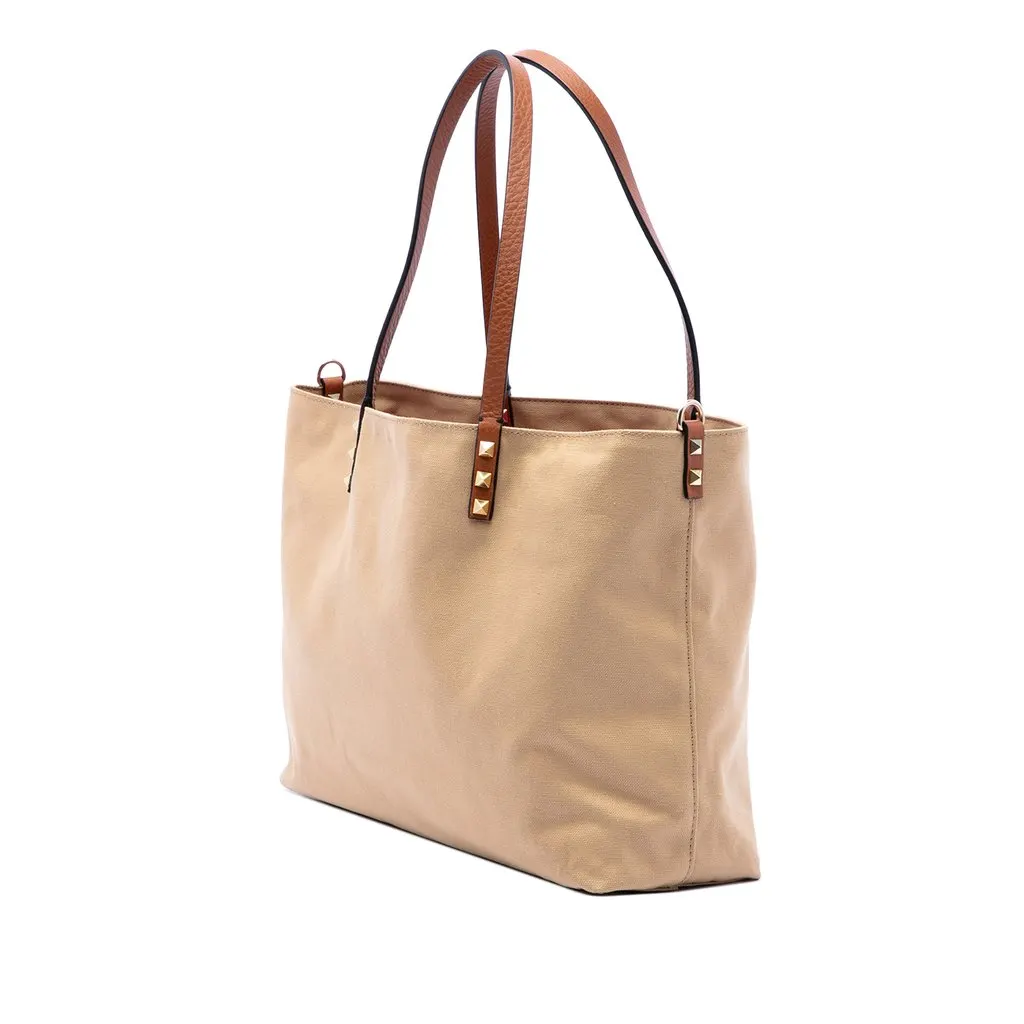 Valentino Canvas Rockstud Glam Lace Reversible Tote Beige Very good - Back View