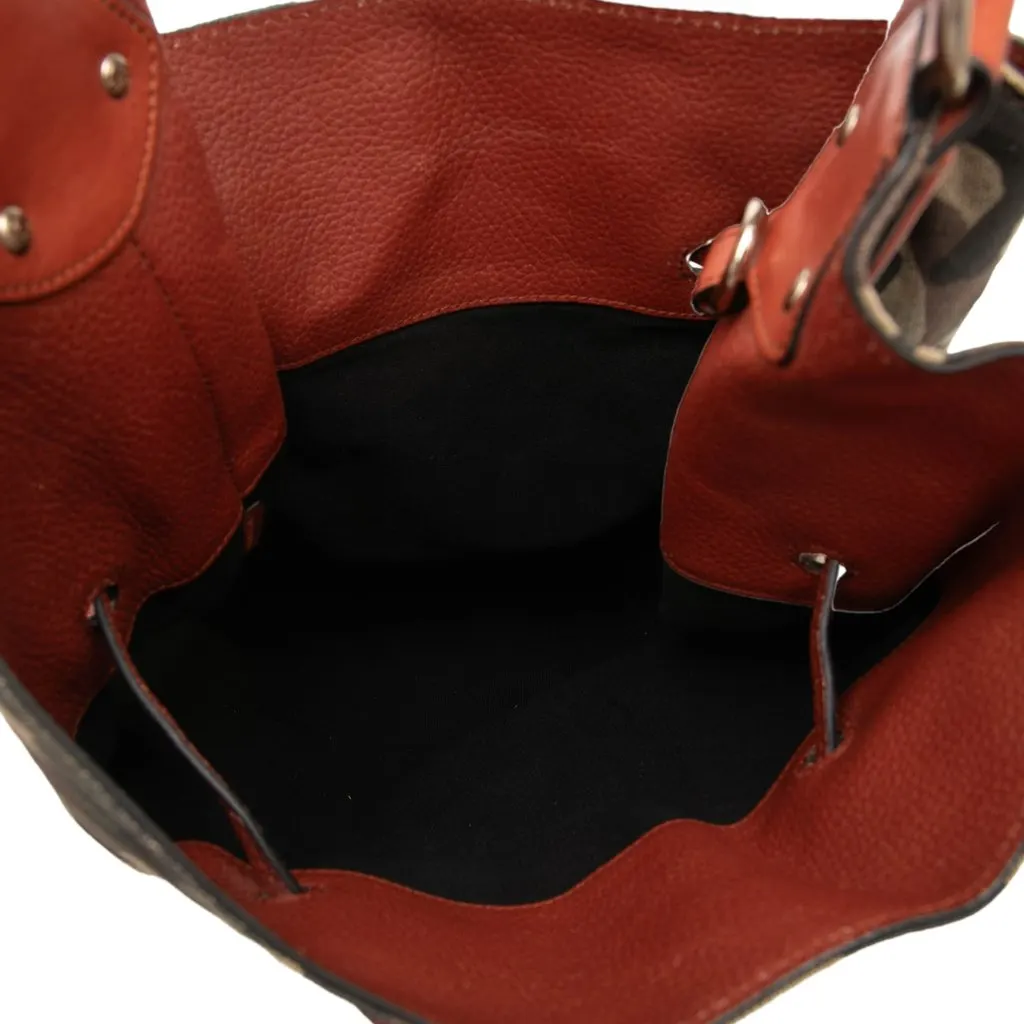 Burberry Mega Check Canvas Camouflage Susanna Tassel Bucket Bag Brown Very good - Model View