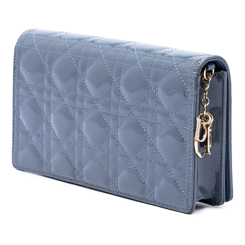 Dior Patent Cannage Lady Dior Wallet On Chain Grey Leather Good - Back View