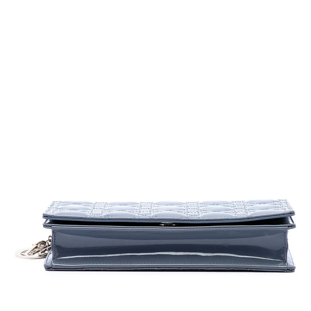 Dior Patent Cannage Lady Dior Wallet On Chain Grey Leather Good - Inside View