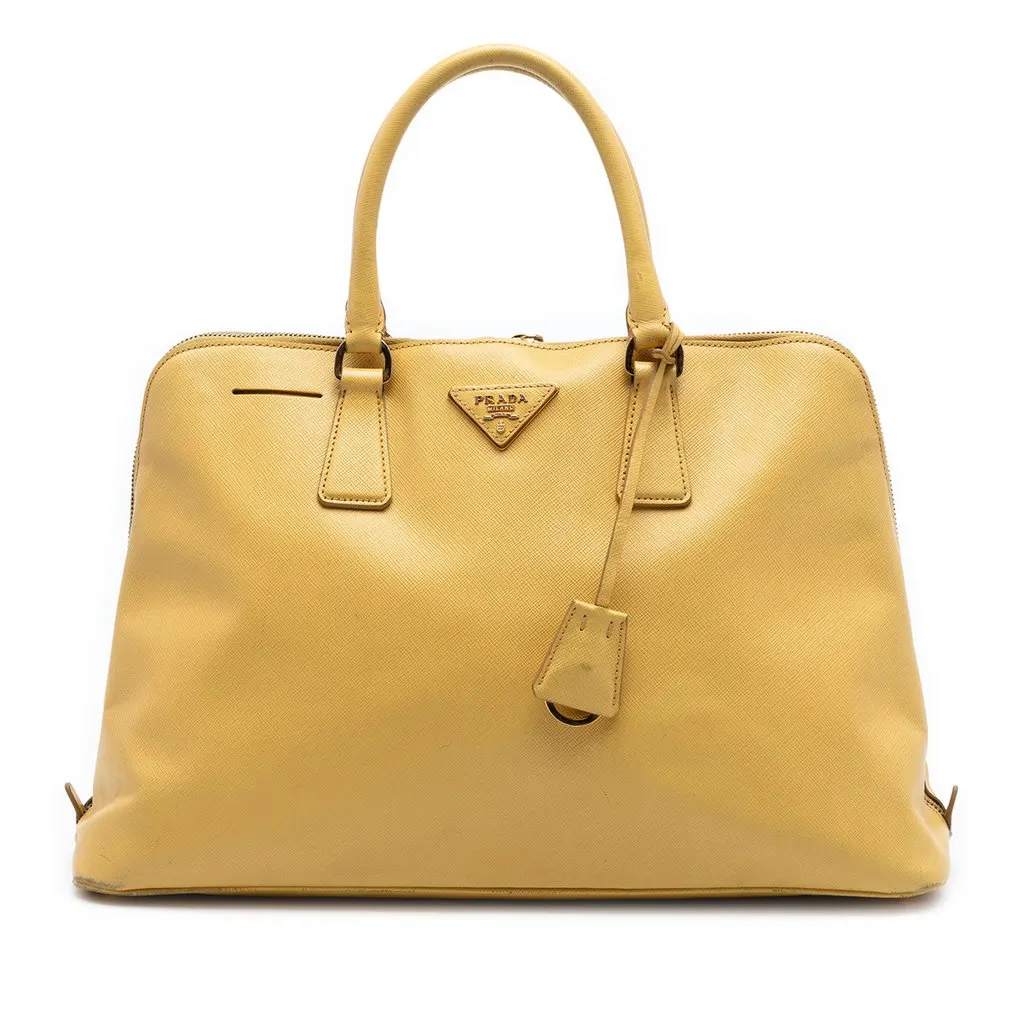 Prada Large Saffiano Lux Promenade Satchel Yellow Leather Very good - Front View