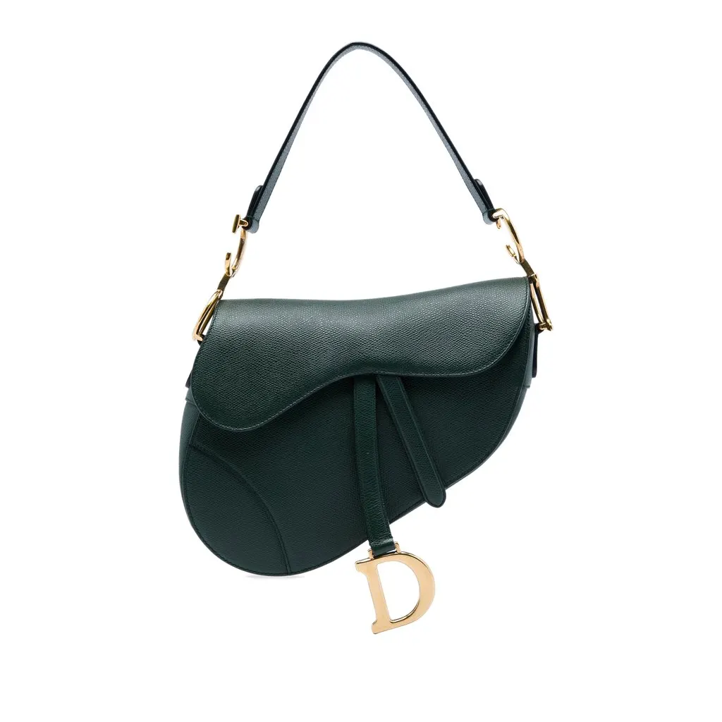 Dior Grained Calfskin Saddle Bag Green Leather Very good - Front View