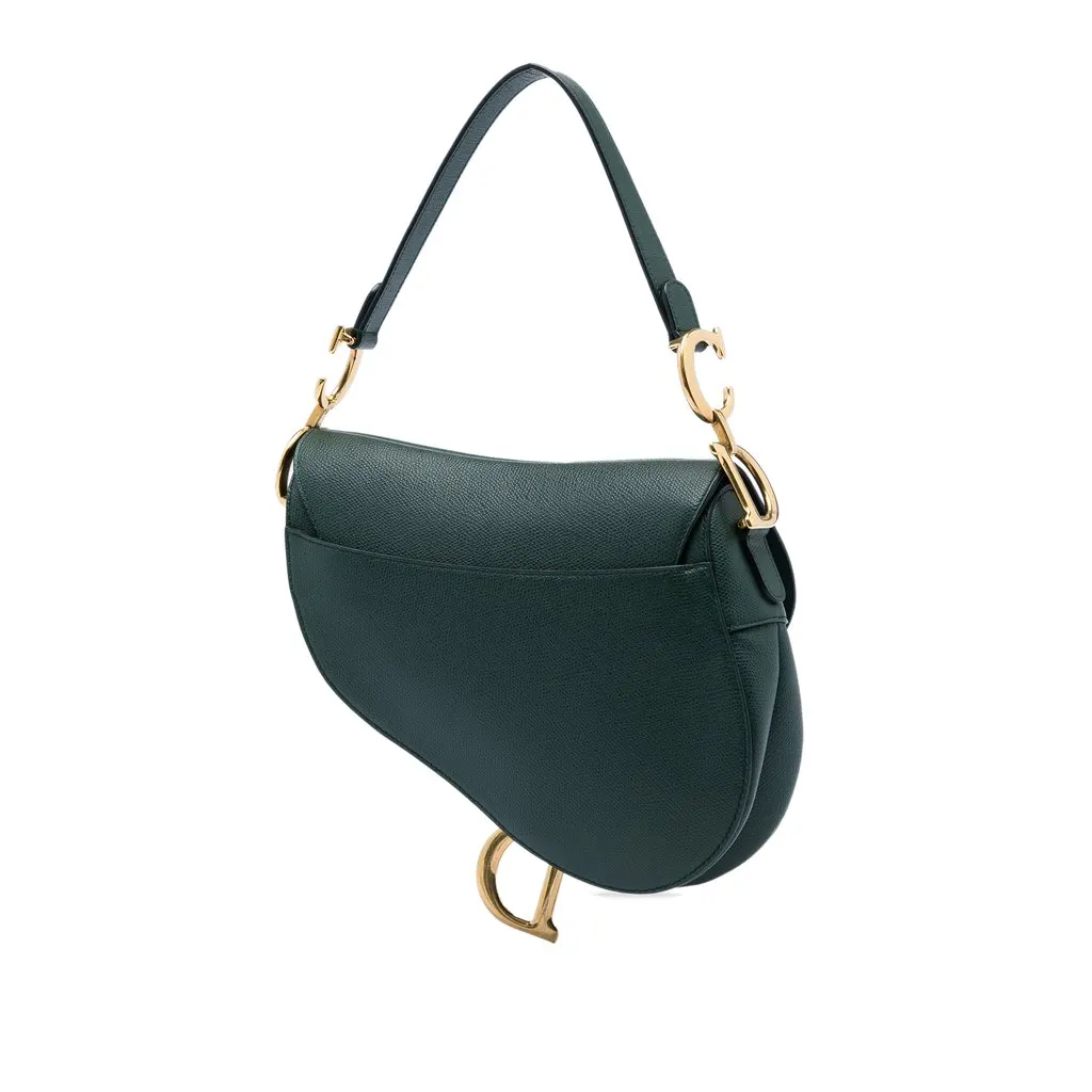 Dior Grained Calfskin Saddle Bag Green Leather Very good - Back View