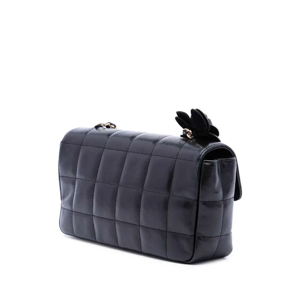 Chanel Mini CC Chocolate Bar Lambskin Camellia Flap Black Leather Very good - Back View