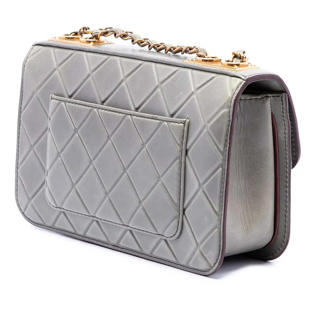 Chanel CC Quilted Debossed Calfskin Flap Grey Leather Good - Back View