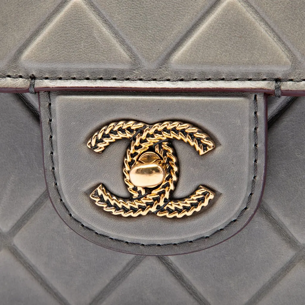 Chanel CC Quilted Debossed Calfskin Flap Grey Leather Good - Box View