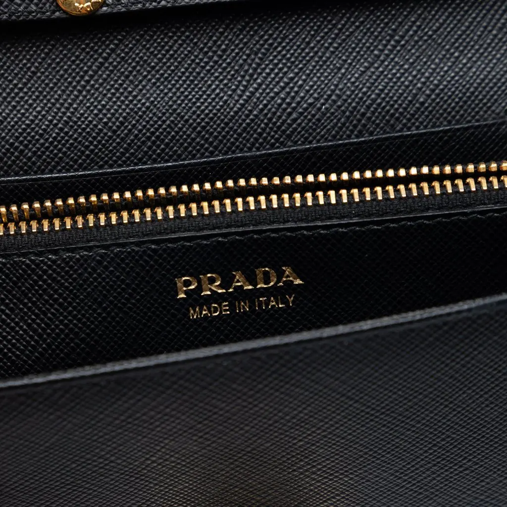 Prada Saffiano Arcade Wallet On Chain Black Leather Very good - Box View