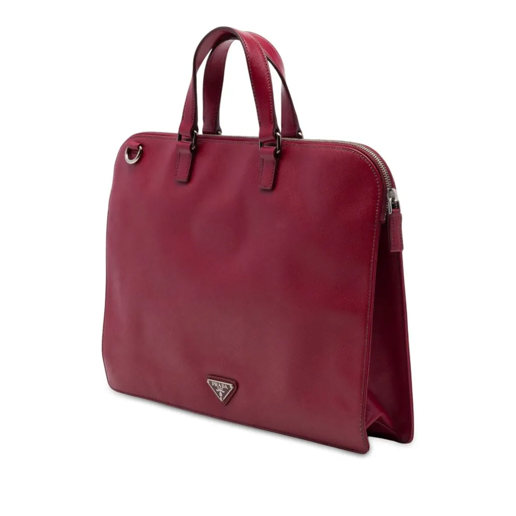Prada Saffiano Business Bag Red Leather Very good - Back View