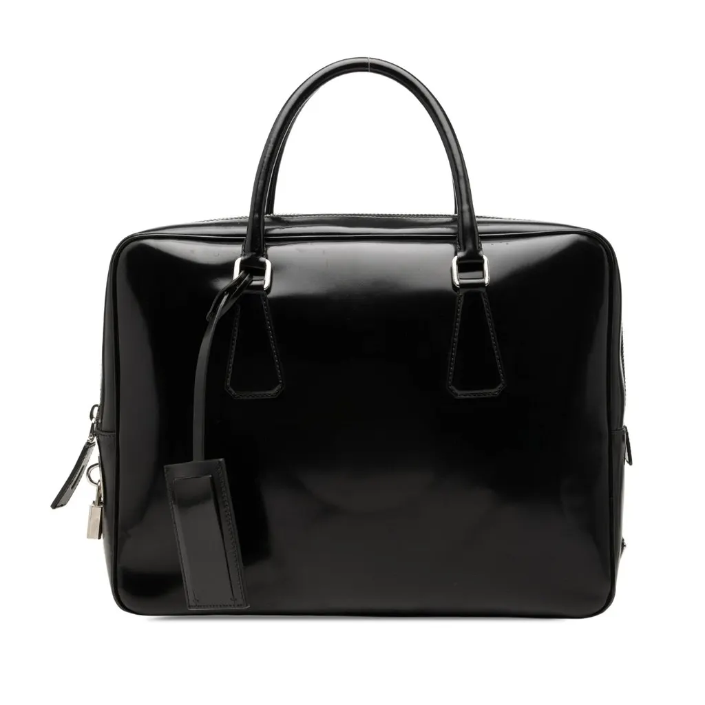 Prada Vernice Business Bag Black Leather Good - Front View