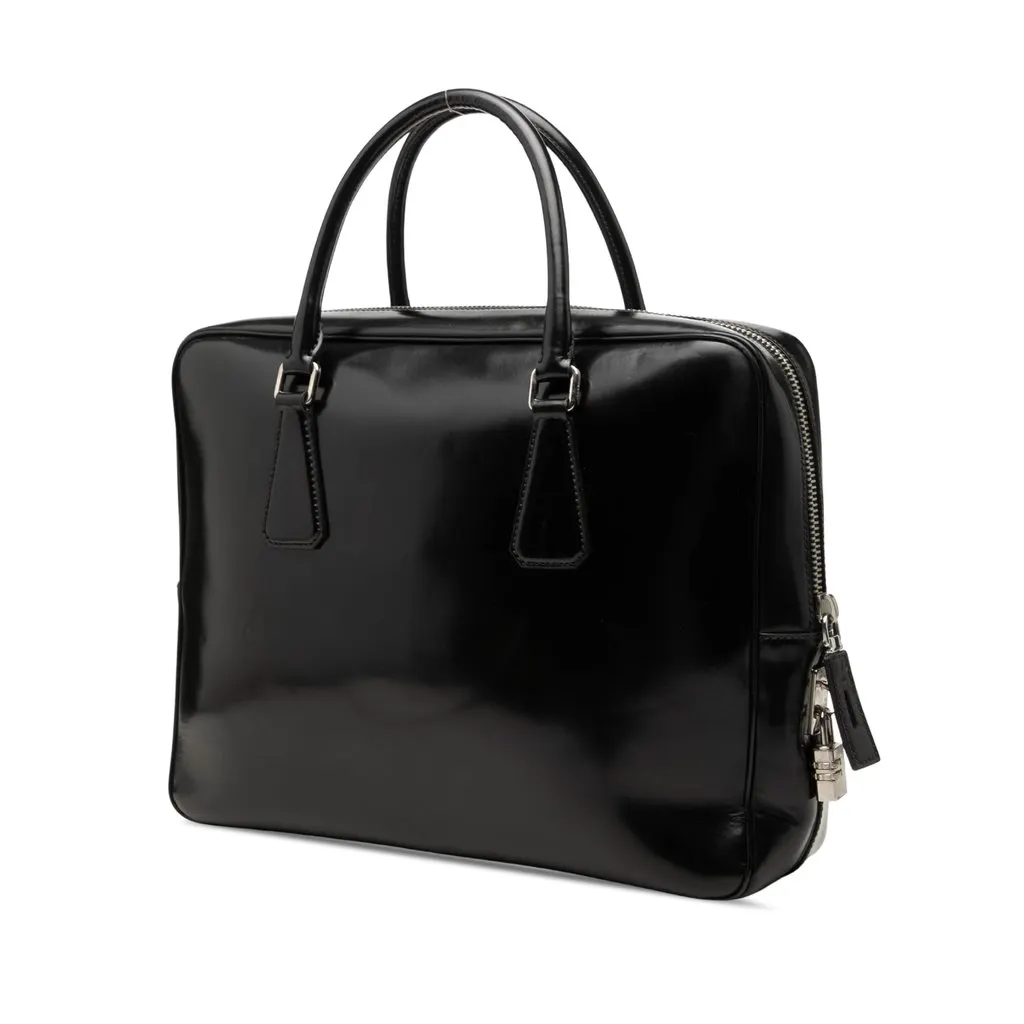 Prada Vernice Business Bag Black Leather Good - Back View