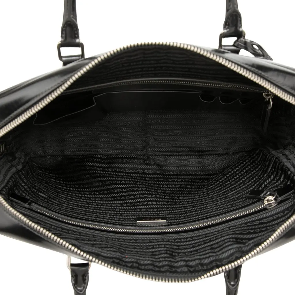 Prada Vernice Business Bag Black Leather Good - Model View
