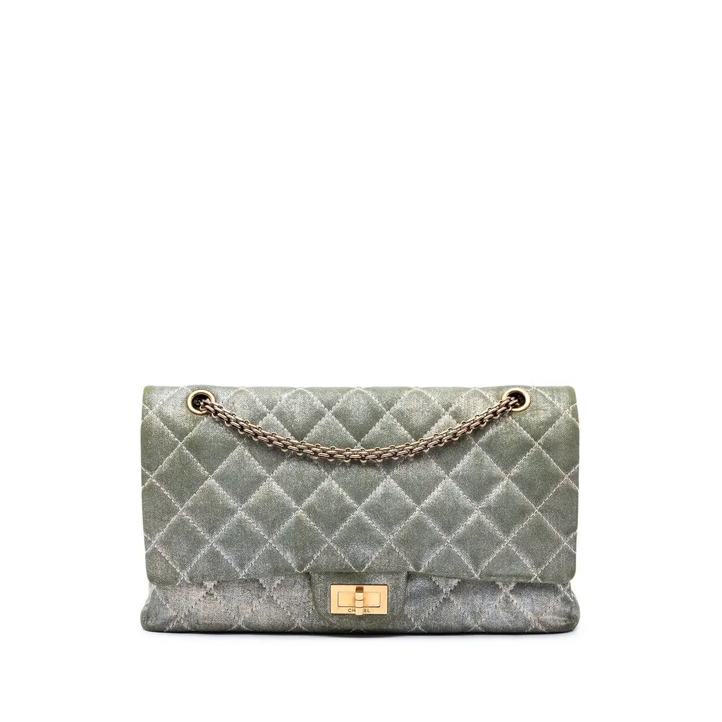 Chanel Quilted Shimmering Denim Reissue 2.55 Double Flap 227 Green Very good - Front View