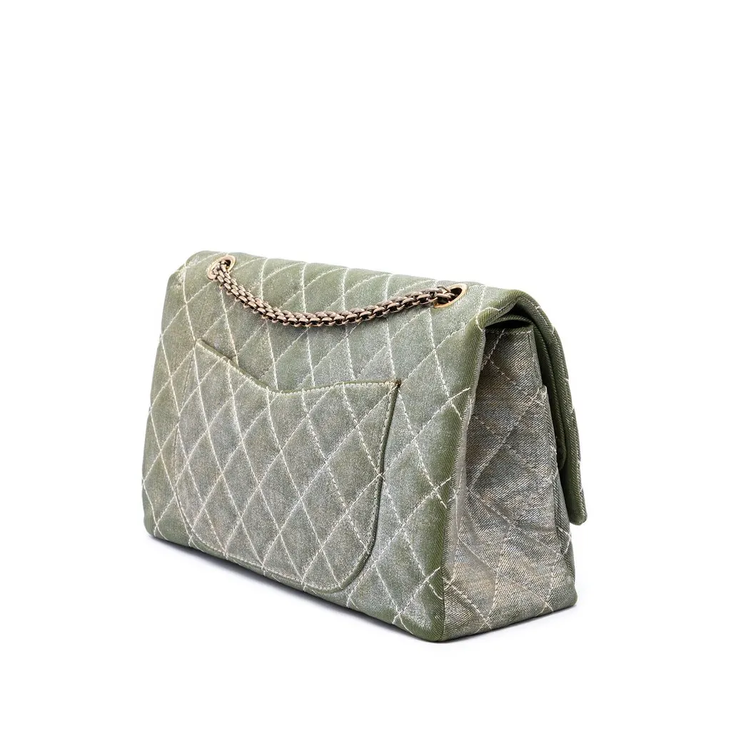 Chanel Quilted Shimmering Denim Reissue 2.55 Double Flap 227 Green Very good - Back View
