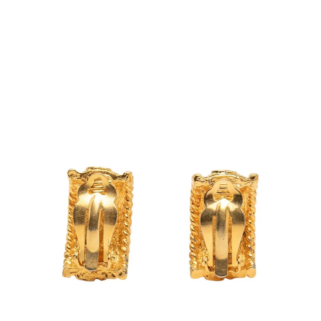 Chanel CC Gold Plated Half Hoop Clip On Earrings Gold Metal Very good - Back View