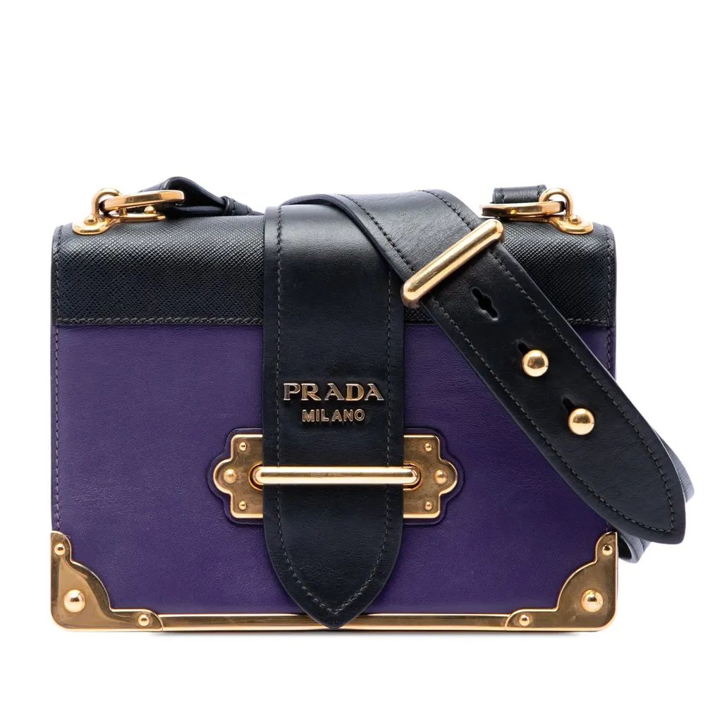 Prada Saffiano Trimmed City Calf Cahier Crossbody Purple Leather Very good - Front View