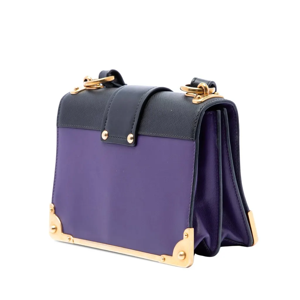 Prada Saffiano Trimmed City Calf Cahier Crossbody Purple Leather Very good - Back View