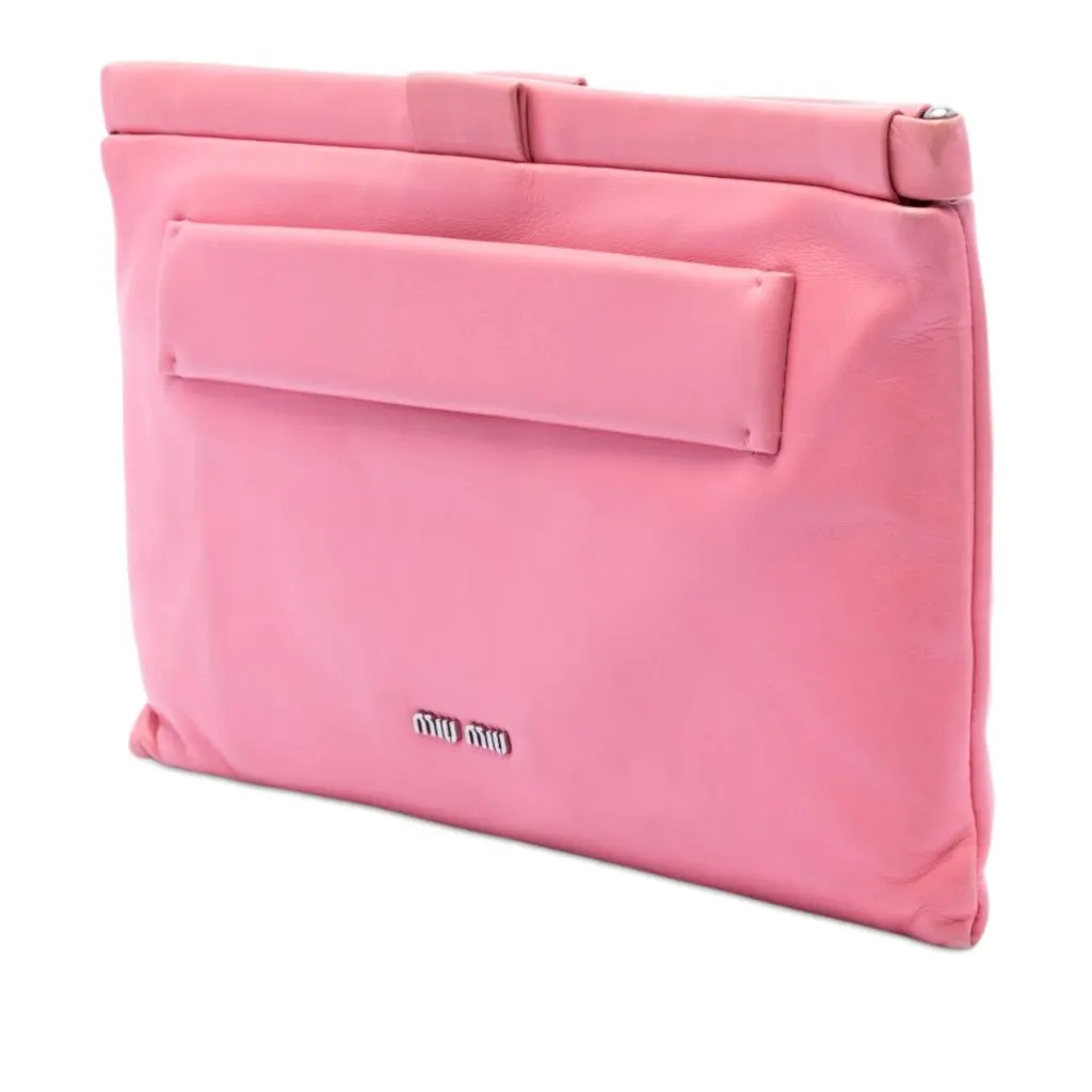 Miu Miu Nappa Grommet Crystal Embellished Clutch Pink Leather Very good - Back View